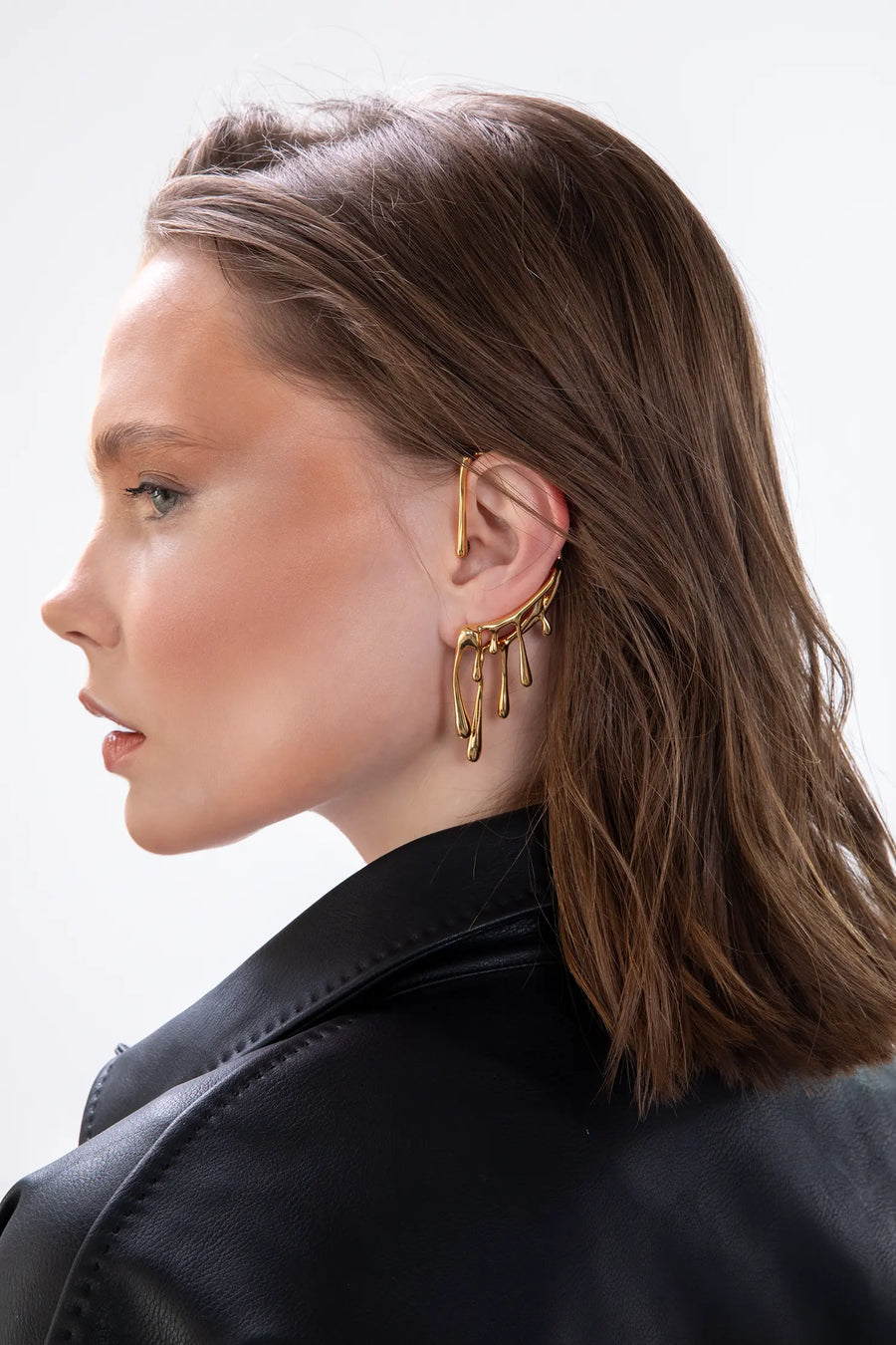 MARVEL Single Earring. Ear hugger with a pin for pierced ear, single earring for left ear, 18K gold vermeil, handmade, hypoallergenic, water-resistant