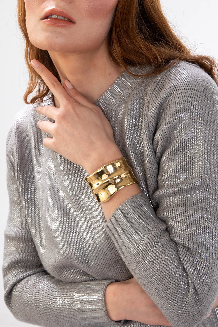 MUNIFICENCE Cuff. Segmented design in high gloss finish, cuff bracelet, 18K gold vermeil, handmade, hypoallergenic, water-resistant