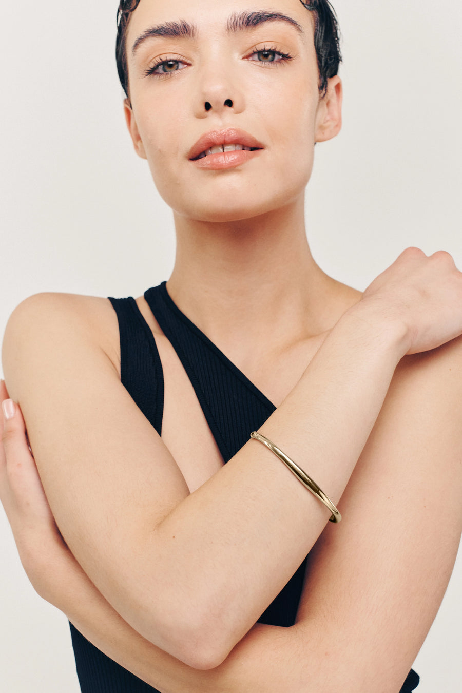 ETHEREAL Cuff. Oval-shaped open-ended band cuff bracelet, 18K gold vermeil, handmade, hypoallergenic, water-resistant