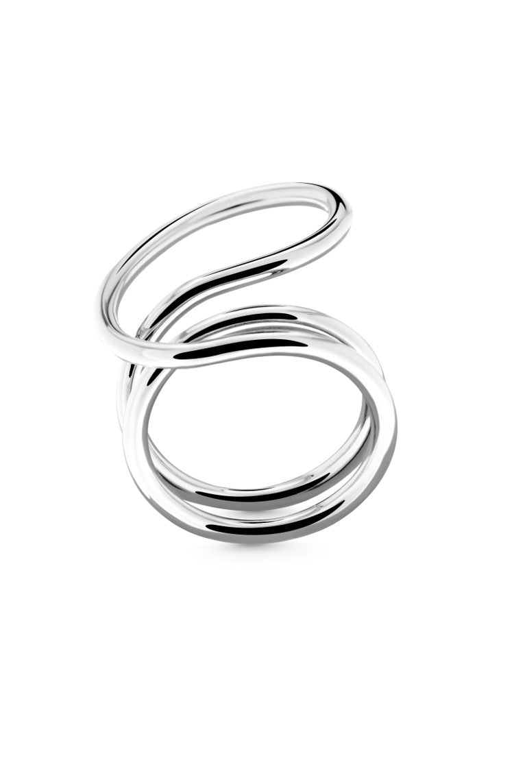 SAGE Ring. Ring made of coils of line with extended loop, size US7, silver, handmade, hypoallergenic, water-resistant