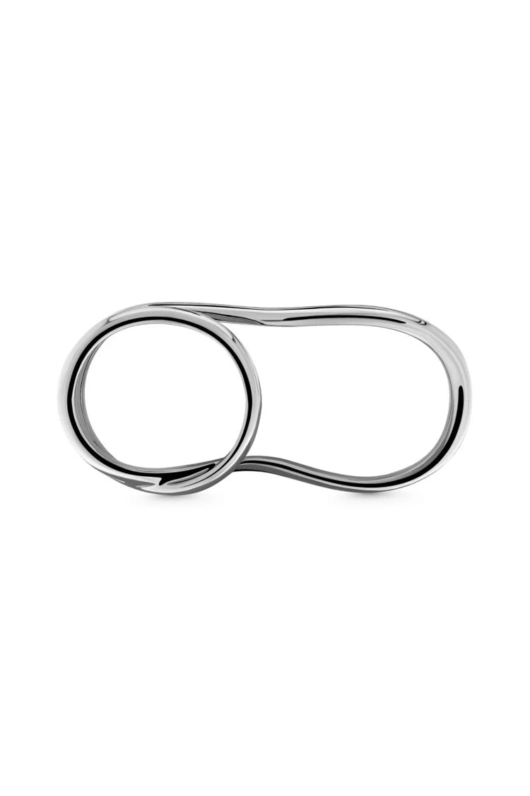 INFINITY Ring. Two-finger ring, slim band wrapping the fingers, size US7, silver, handmade, hypoallergenic, water-resistant