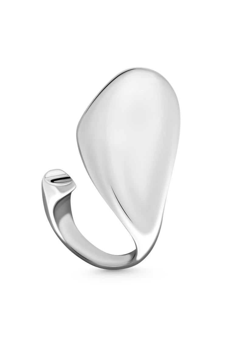 OMNI Ring. Ring topped with bulging broad plate in high gloss finish, open-ended, can fit with US sizes 5-7, silver, handmade, hypoallergenic, water-resistant
