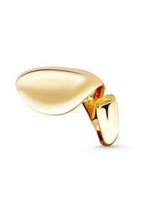 Thumbnail for OMNI Ring. Ring topped with bulging broad plate in high gloss finish, open-ended, can fit with US sizes 5-7, 18K gold vermeil, handmade, hypoallergenic, water-resistant