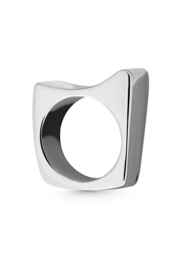 PEAK Ring. Geometrical box-shaped ring, size US7,silver, handmade, hypoallergenic, water-resistant