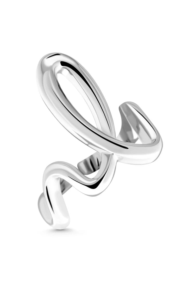 CROWN Ring. Winding line design ring, open-ended, cant fit with sizes US 5-7, silver, handmade, hypoallergenic, water-resistant