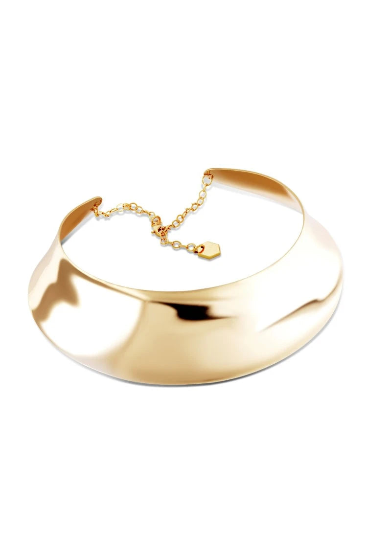 DIVA Choker. Wide plate collar choker in high gloss finish, 18K gold vermeil, handmade, hypoallergenic, water-resistant