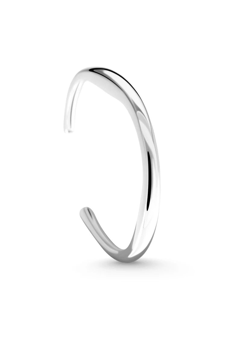 ETHEREAL Cuff. Oval-shaped open-ended band cuff bracelet, silver, handmade, hypoallergenic, water-resistant