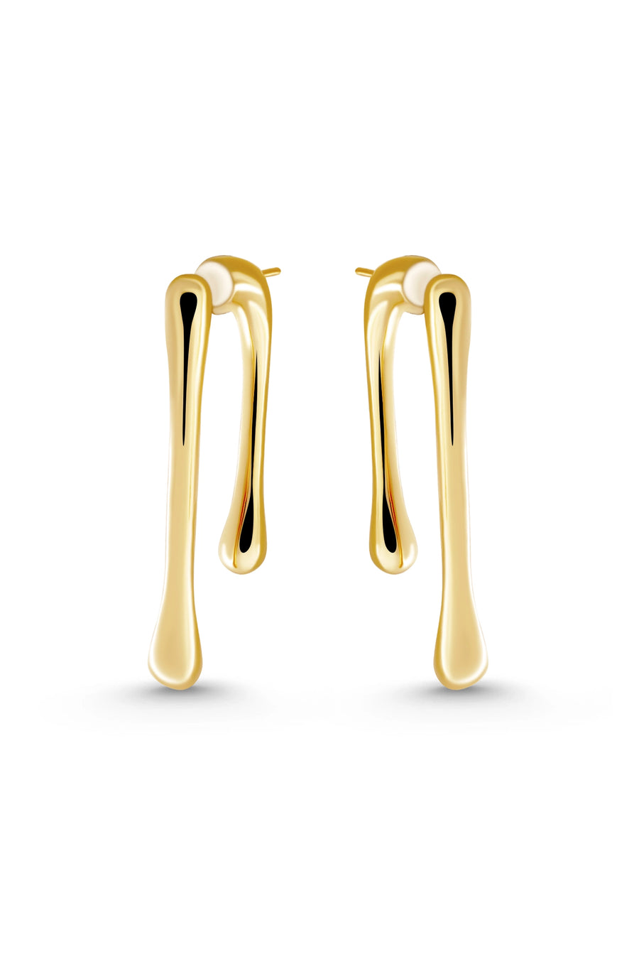 LITHE Earrings. Asymmetrical melt flow drop earrings, 18K gold vermeil, handmade, hypoallergenic, water-resistant