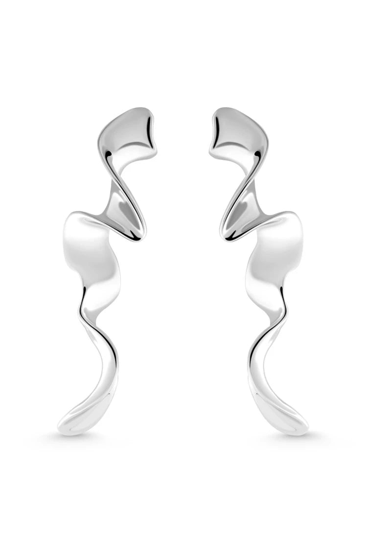 SIERRA DROPS. Drop earrings featuring a ruffled ribbon design, silver, handmade, hypoallergenic, water-resistant
