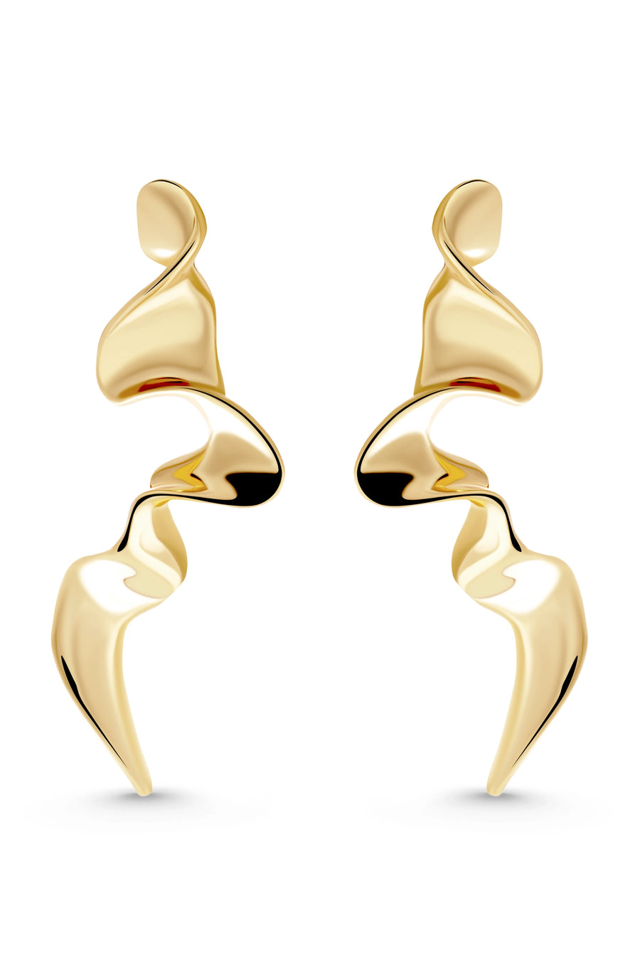 SIERRA DROPS. Drop earrings featuring a ruffled ribbon design, 18K gold vermeil, handmade, hypoallergenic, water-resistant
