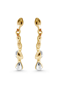 Thumbnail for ELYSIAN Earrings. Two-tone string of beads drop earrings, 18K gold vermeil, handmade, hypoallergenic, water-resistant