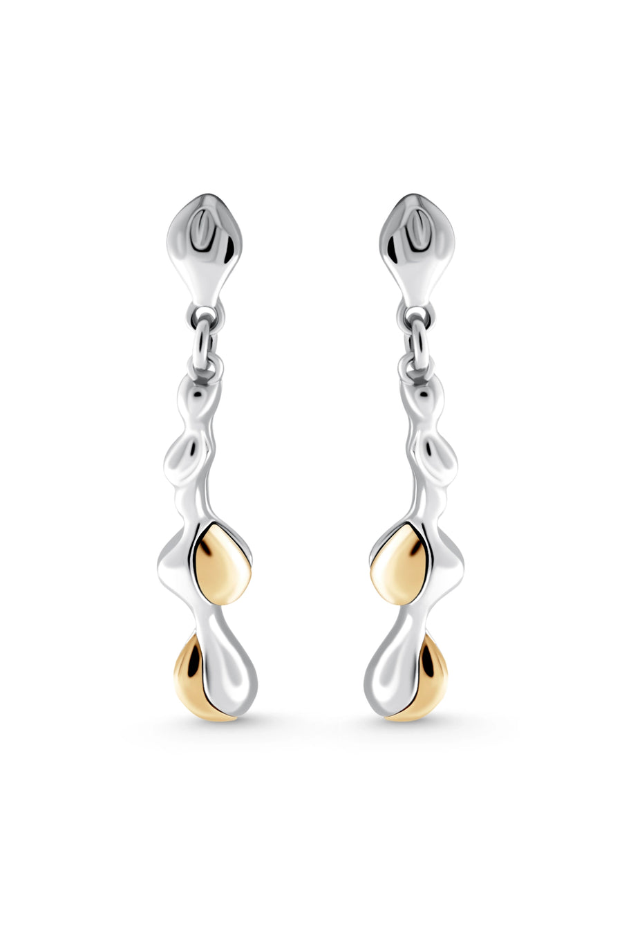 ELYSIAN Earrings. Two-tone string of beads drop earrings, 18K gold vermeil, handmade, hypoallergenic, water-resistant