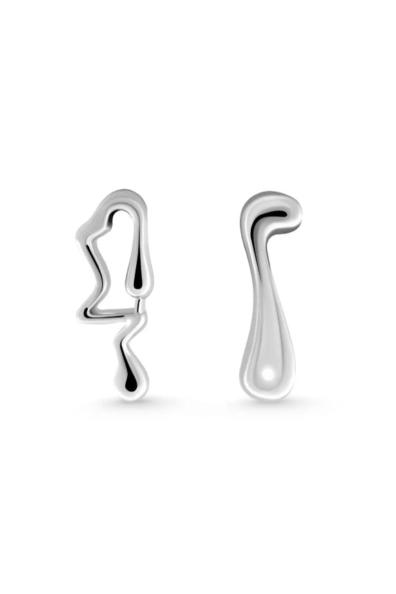 ATHENA Earrings. Asymmetrical fluid or melting design earrings, silver, handmade, hypoallergenic, water-resistant