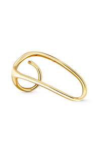 Thumbnail for DUO Ring. Two-finger ring with oval-shaped line top, open-ended can fit with US sizes 5-7, 18K gold vermeil, handmade, hypoallergenic, water-resistant