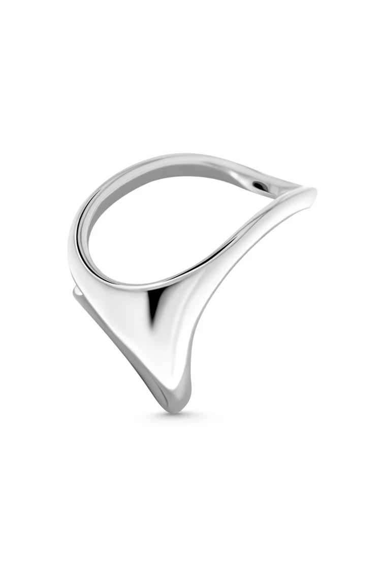 DUO Ring. Two-finger ring with oval-shaped line top, open-ended can fit with US sizes 5-7, silver, handmade, hypoallergenic, water-resistant