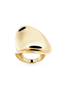 Thumbnail for NEFERTITI Ring. Ring topped broad curved plate in high gloss finish, size US7, 18K gold vermeil, handmade, hypoallergenic, water-resistant
