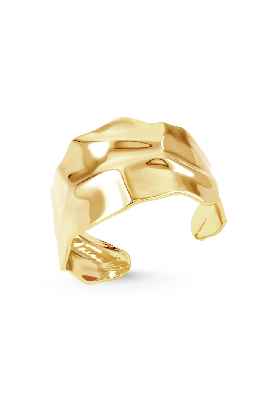 ORPHIC Cuff. Broad crumpled plate in high gloss finish cuff bracelet, 18K gold vermeil, handmade, hypoallergenic, water-resistant