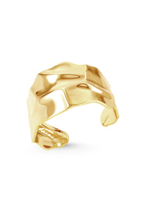 Thumbnail for ORPHIC Cuff. Broad crumpled plate in high gloss finish cuff bracelet, 18K gold vermeil, handmade, hypoallergenic, water-resistant