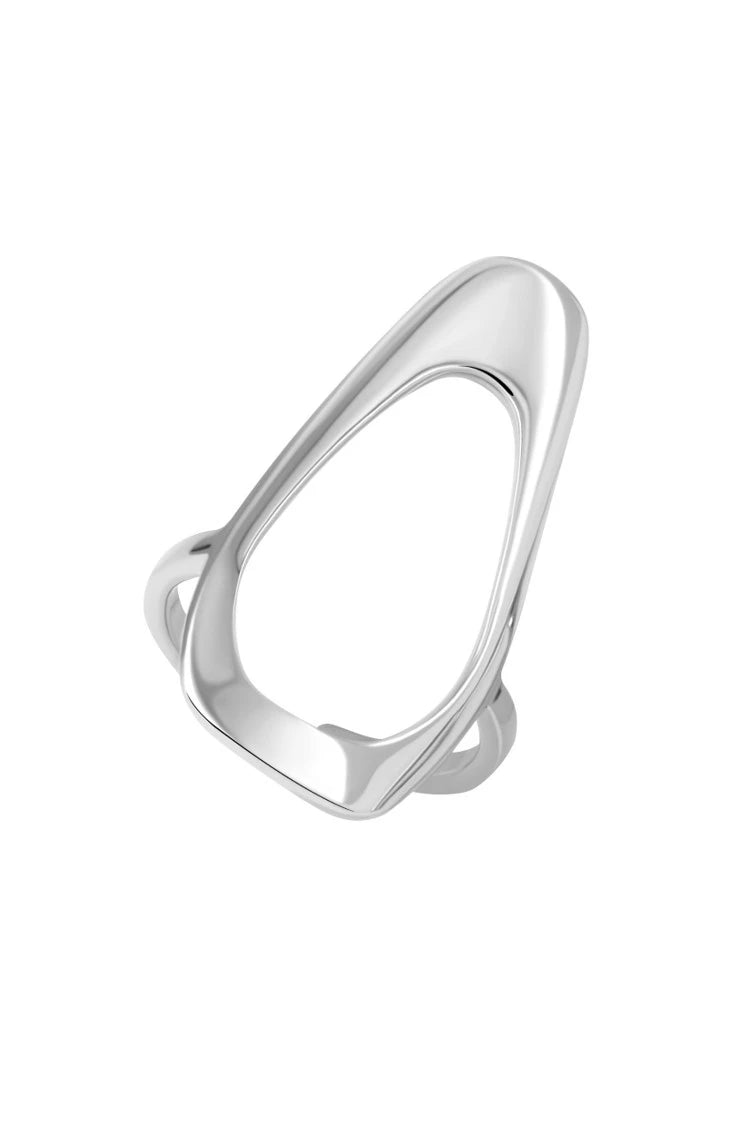HEXAGON Ring. Elongated hexagon-shaped ring, open-ended, can fit with US sizes 5-7, silver, handmade, hypoallergenic, water-resistant