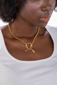 Thumbnail for MOOD Necklace. Bow-shaped end, toggle cable chain necklace, 18K gold vermeil, handmade, hypoallergenic, water-resistant
