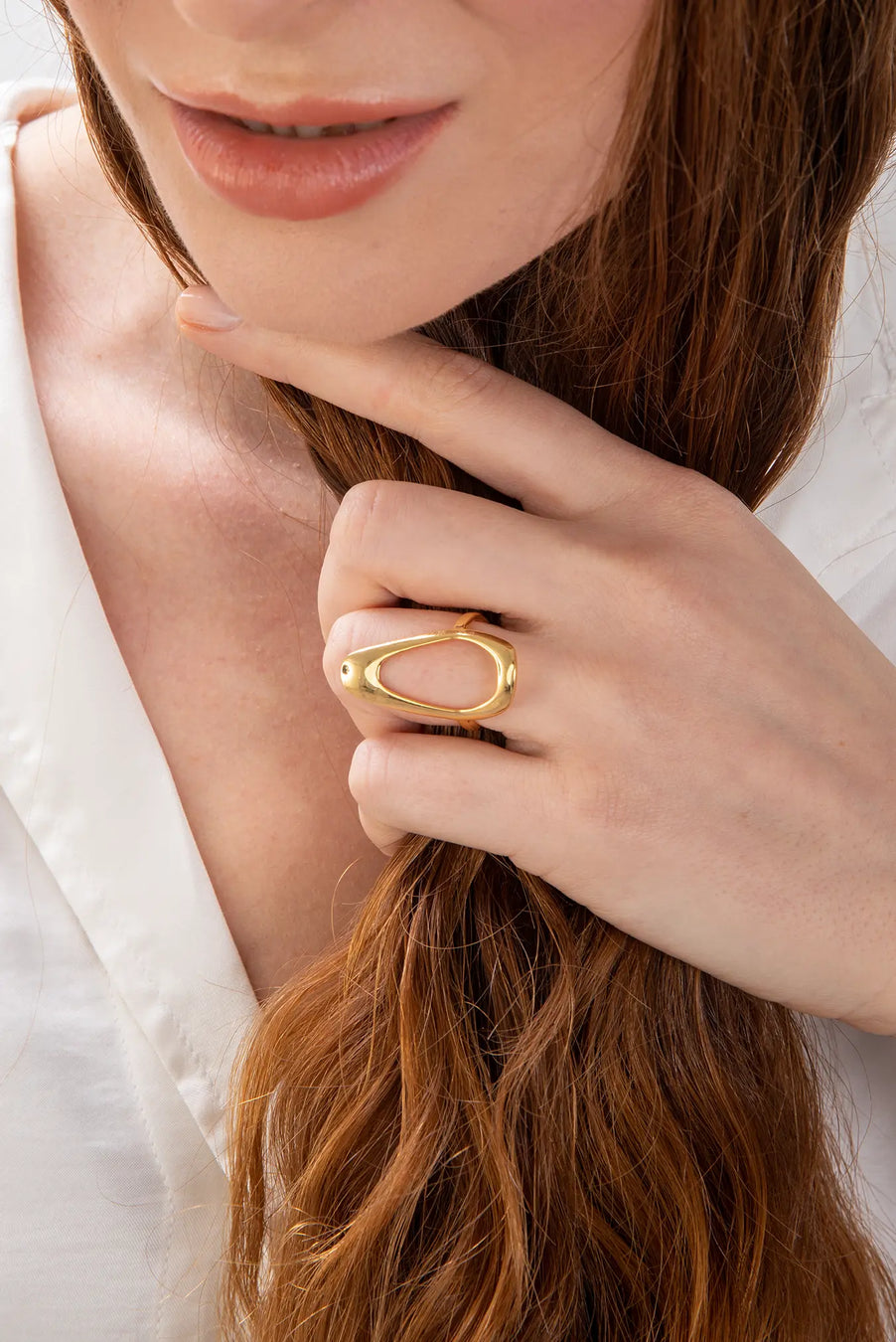 HEXAGON Ring. Elongated hexagon-shaped ring, open-ended, can fit with US sizes 5-7, 18K gold vermeil, handmade, hypoallergenic, water-resistant