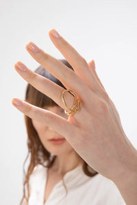 Thumbnail for SAGE Ring. Ring made of coils of line with extended loop, size US7, 18K gold vermeil, handmade, hypoallergenic, water-resistant