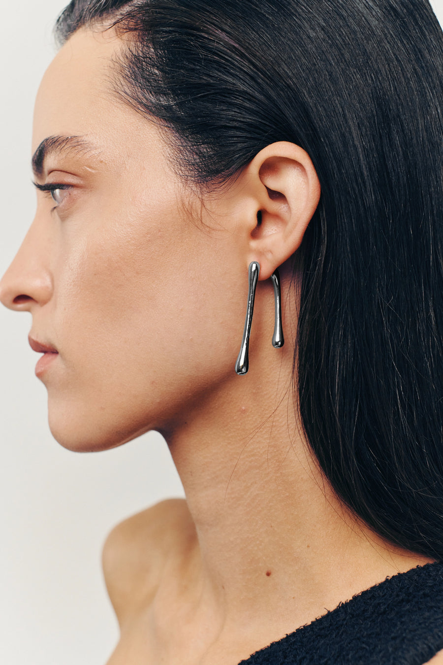 LITHE Earrings. Asymmetrical melt flow drop earrings, silver, handmade, hypoallergenic, water-resistant