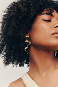 Thumbnail for SIERRA DROPS. Drop earrings featuring a ruffled ribbon design, 18K gold vermeil, handmade, hypoallergenic, water-resistant