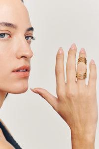 Thumbnail for MYSTIC Ring. Layers of line that wraps the finger with a folding mechanism, size US7, 18K gold vermeil, handmade, hypoallergenic, water-resistant