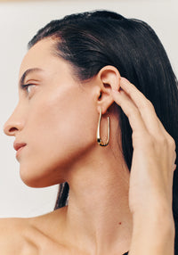 Thumbnail for ATARAXIA Earrings. Elongated elliptical hoops, 18K gold vermeil, handmade, hypoallergenic, water-resistant