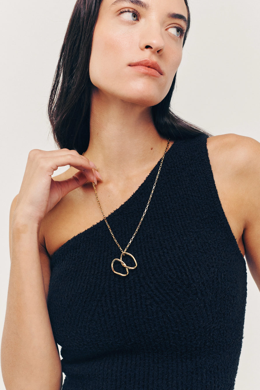 SAGE Necklace. Cable chain necklace with linked oval hoops pendant, 18K gold vermeil, handmade, hypoallergenic, water-resistant