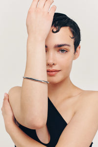 Thumbnail for ETHEREAL Cuff. Oval-shaped open-ended band cuff bracelet, silver, handmade, hypoallergenic, water-resistant