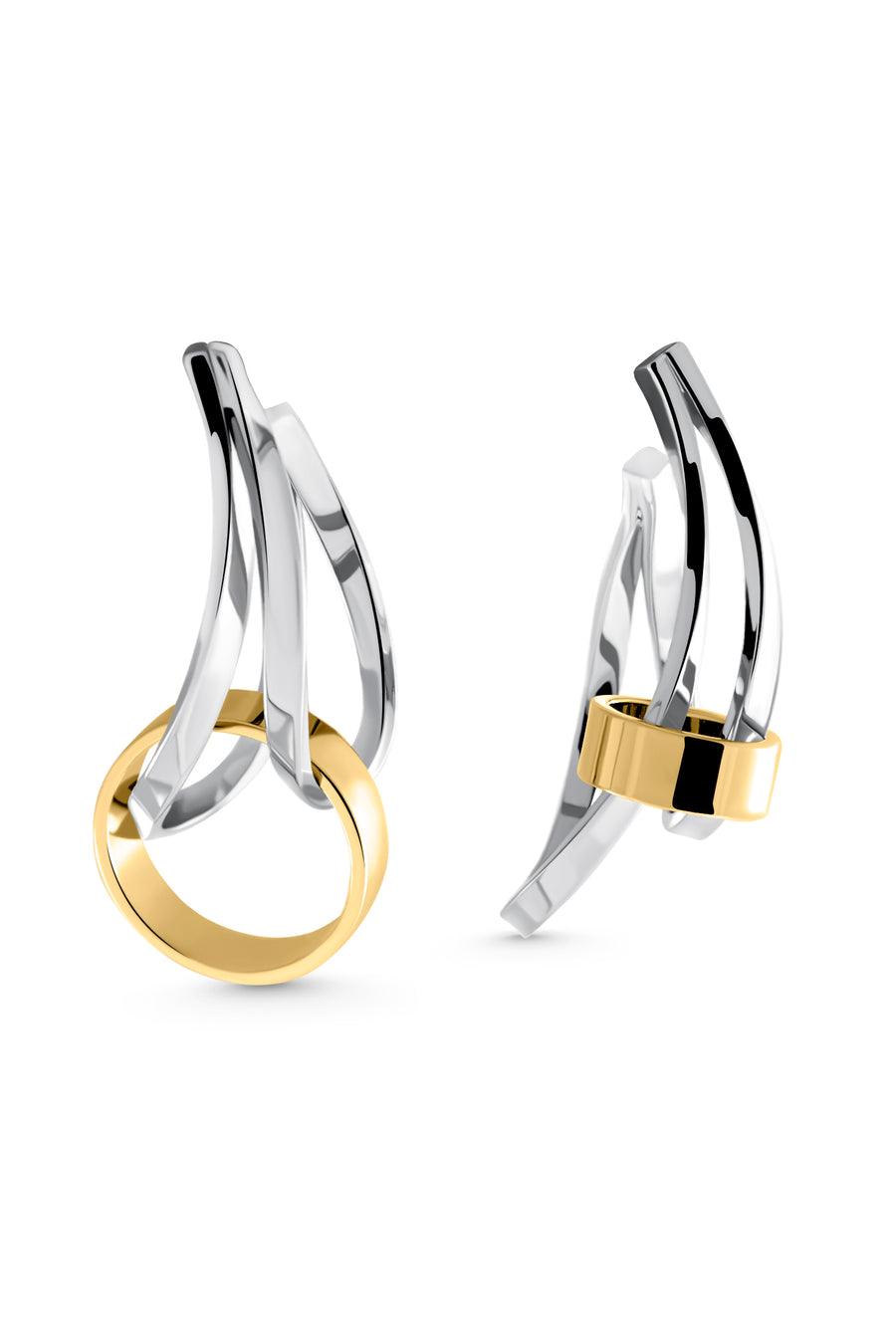 SOLCH HARMONY EARRINGS Double-toned asymmetrical hoops earrings in silver